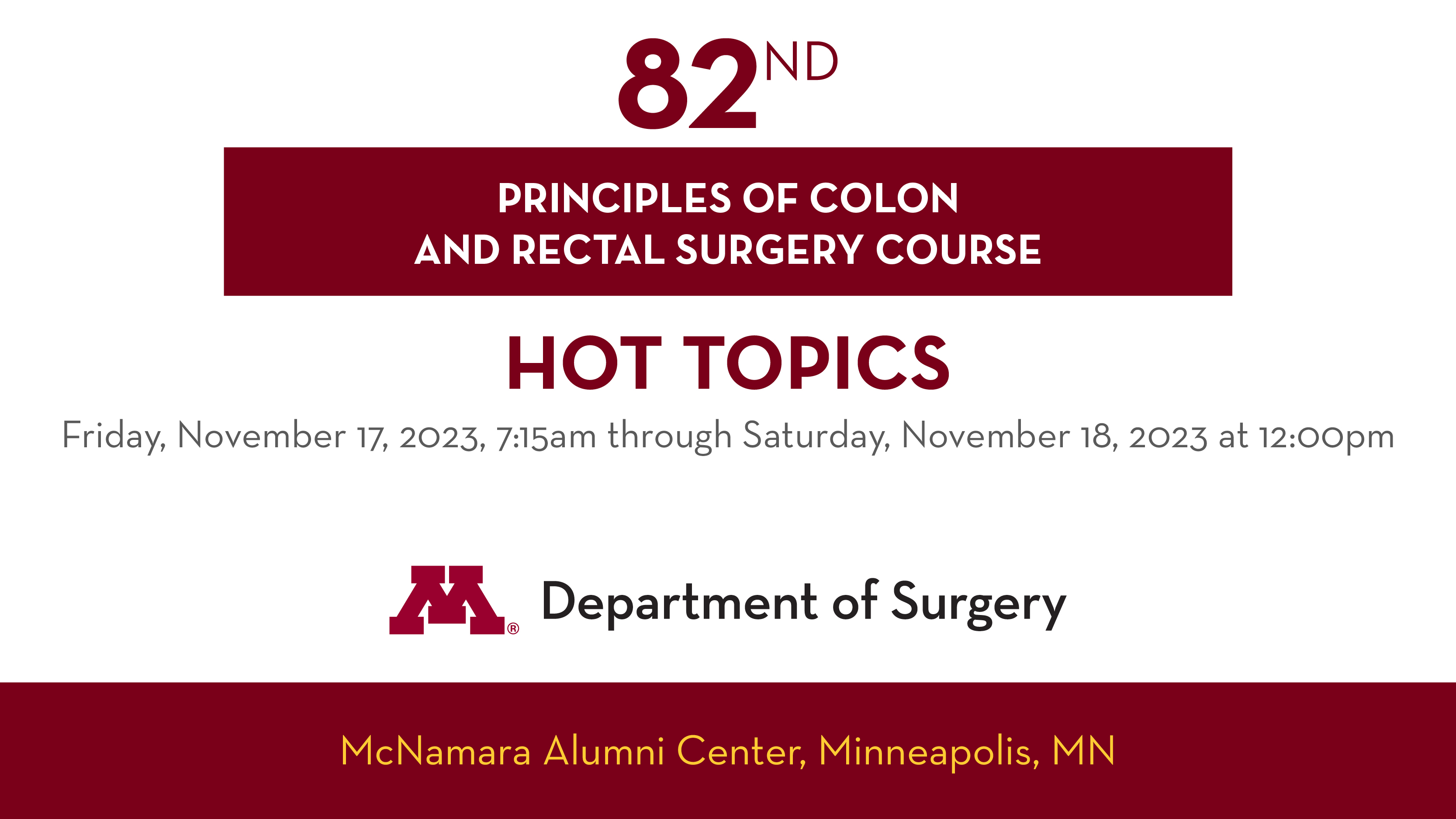 82nd Principles of Colon & Rectal Surgery Course: Hot Topics Banner